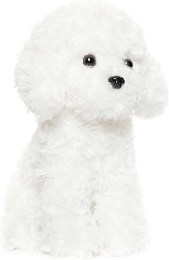 White Toy Poodle Stuffed Animal Dog Puppy - Bichon Frise Maltese Maltipoo White Labradoodle Plush Toy for Kids and Babies 12.6"