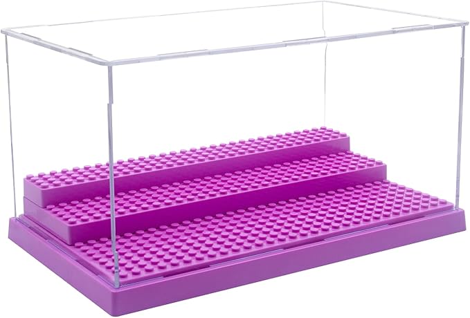 WMM Minifigure Display Case for Action Figures Blocks, Dustproof Acrylic Display Box Storage with 3 Movable Steps for Collection Models Minifigures, Bricks Blocks Toys