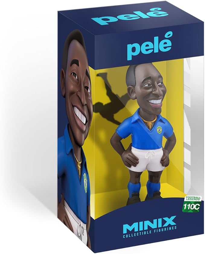 Minix 12 cm Pele Soccer Figurine Official Licensed Football Collectible Toy for Kids & Adults Detailed Display Model Great Gift for Soccer Fans, Collectors & Football Enthusiasts (Brasil 2nd Jersey)