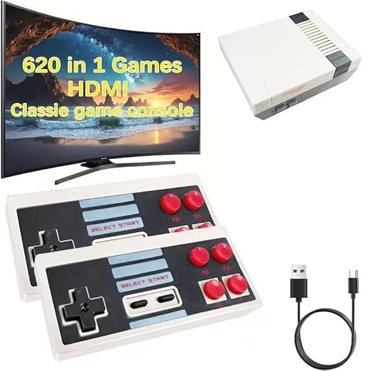 Classic Mini Retro Game Console Built in 620 Video Games,Av Output Plug and Play Game System with Dual Wireless Controllers.