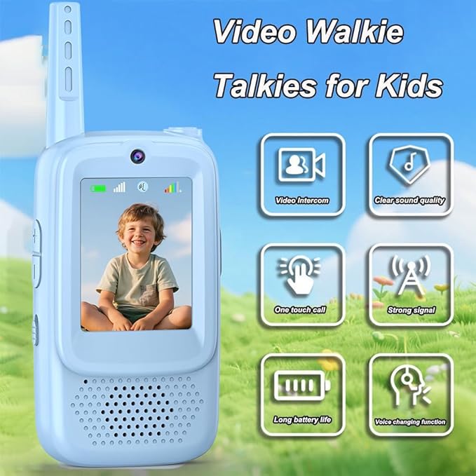 Video Walkie Talkies for Kids, 2 Pack Rechargeable with 400FT Range & 3-Day Battery, Kids Walkie Talkies for Outdoor Play, Camping, Hiking, Indoor Games for Boys and Girls Ages 3-12 (Blue/Pink)