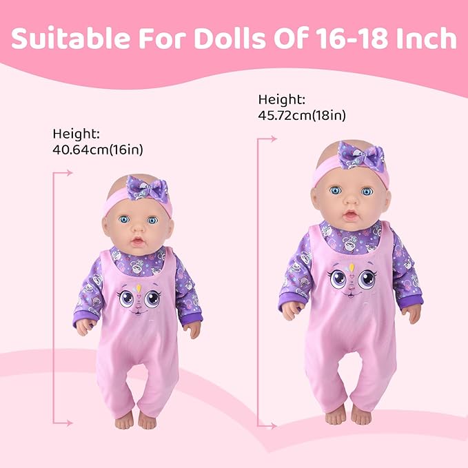 UNICORN ELEMENT 10 Sets Baby Doll Clothes for 14-18 Inch Dolls, 17 Inch Baby Doll Clothes and Headbands Outfits Pjs Accessories for 43cm New Born Dolls