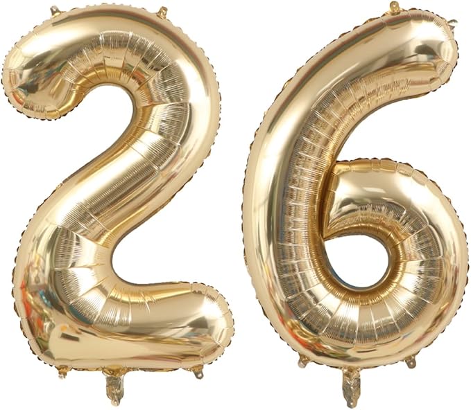 40 Inch Light Gold 26 Number Balloons Giant Champagne Gold Birthday Numbers 26 Foil Mylar Helium Large Digital 2026 Balloon White Gold 26th or 62nd Anniversary Party Decorations Supplies