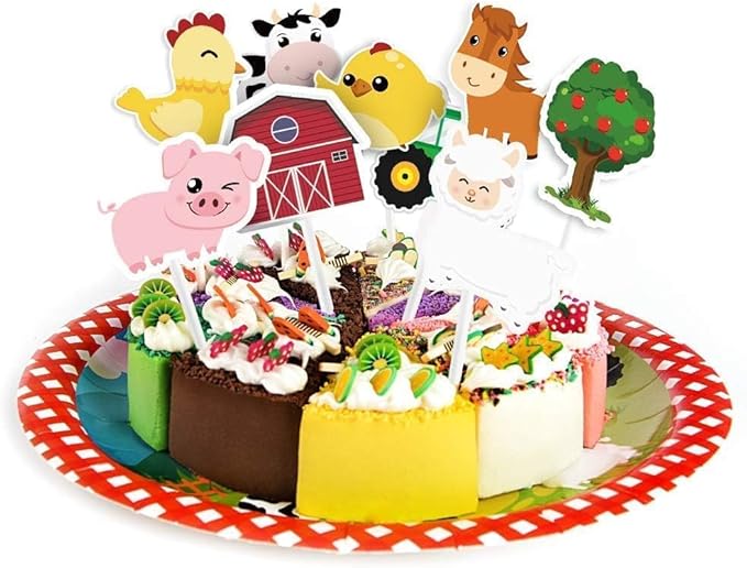 WERNNSAI 36 PCS Farm Cupcake Toppers - Farm Animal Birthday Decorations Animal Cake Toppers Picks Barnyard Party Decorations for Kids Baby Shower Birthday Tractor Theme Party Supplies