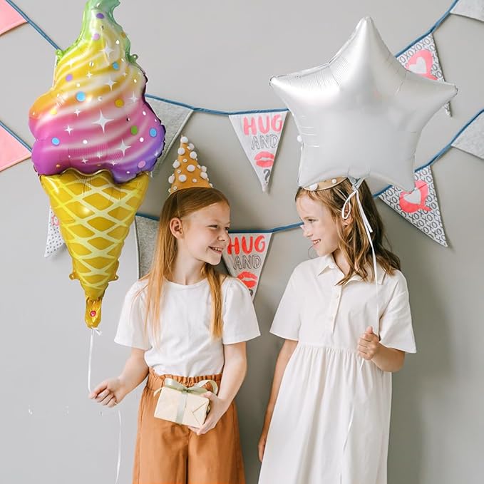 Rainbow Ice Cream Cone Balloon Candies Sweetmeat Food Party Supplies For Birthday Wedding Baby Shower, 6 Pack Big Ice Cream Balloons Dessert Sweet Food Candy Balloons IceCream Swirl Display Decoration