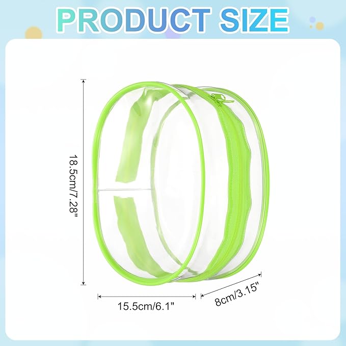 uxcell Figure Display Bag, 6.1 x 3.1 x 7.3 Inch PVC Oval Portable Dolls Pouch Carrying Case Storage Bag Keychain Charm for Showing Off Boxes Dolls, Light Green