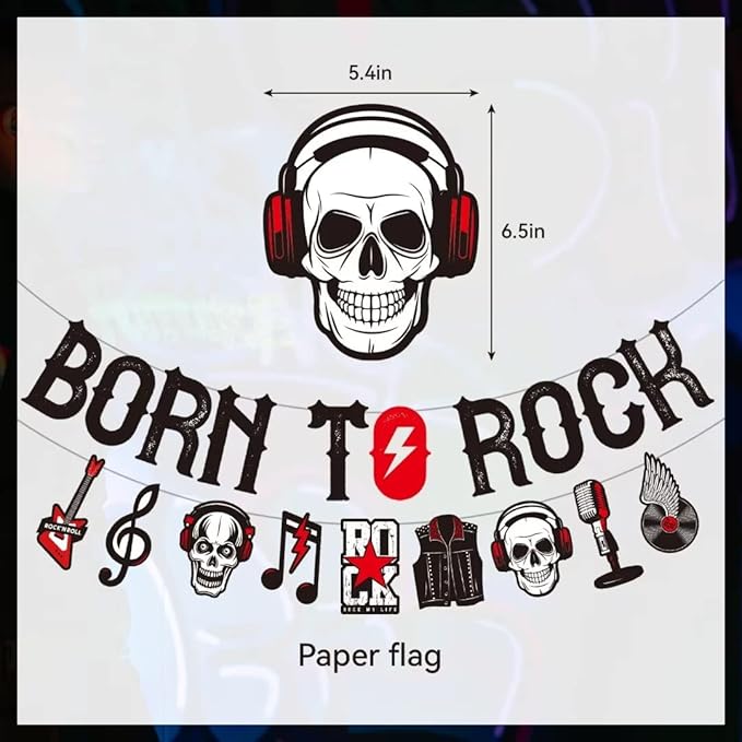 LARRAZABAL Rock and Roll Party Decorations Include Born to Rock Glitter Banner, Rock and Roll Hanging Swirls and Honeycomb Centerpieces for Birthday Baby Shower Party Supplies