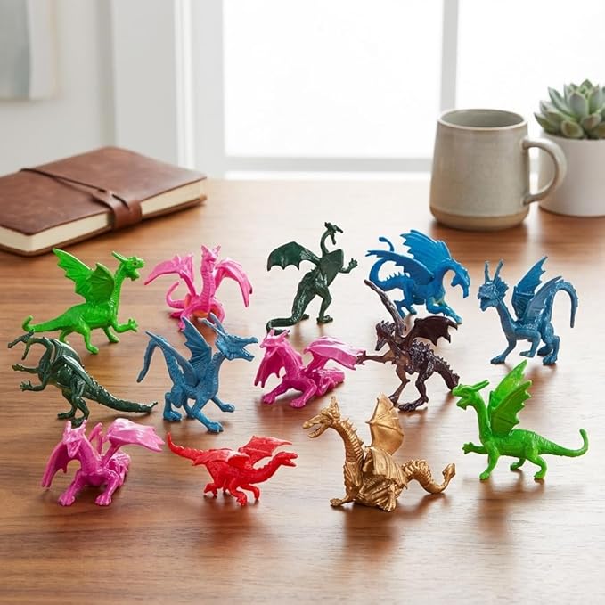Bedwina Mini Dragon Toy Figures - (Bulk Pack 144) 2 Inch Plastic Rubbery Dragon Figurines in Assorted Colors and Styles - Kids Toys for Birthday Party Favors, Decorations, Cupcake Toppers and Piñatas