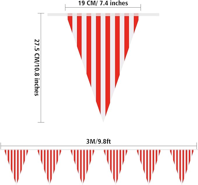 5 Packs Carnival Circus Party Decorations Supplies, Circus Carnival Bunting Banner, Red and White Pennant Banner Triangle Bunting Flag for Birthday Party, 7.4 x 10.8 Inch