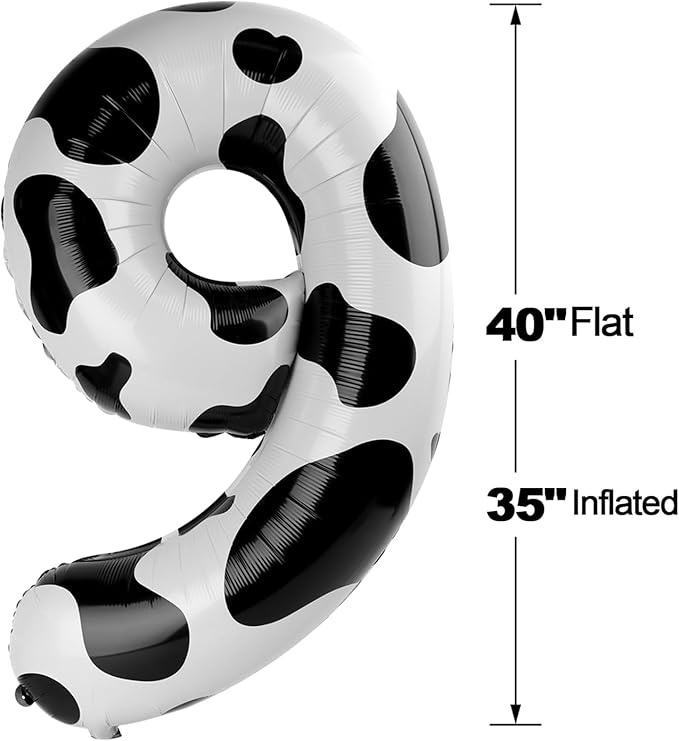 Cow Print 9 Balloon, Number Balloon 40 Inch, Cow theme Party Decorations, Giant Birthday Decorations for 9th 19th 29th 90th, Number 9 Balloon