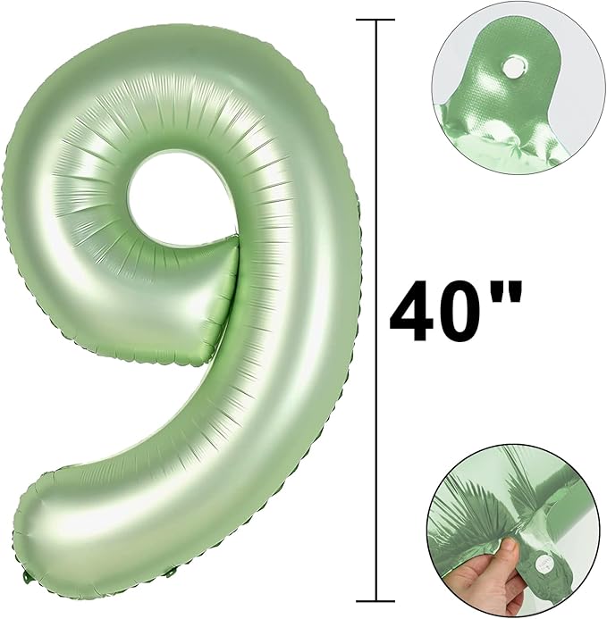 40 Inch Olive Green Balloon Number 9,Jumbo Mylar Foil Helium Balloon for 9 19th 29th 39th 90th 99th Digital Balloons for Birthday Party,Wedding Anniversary Party Decorations