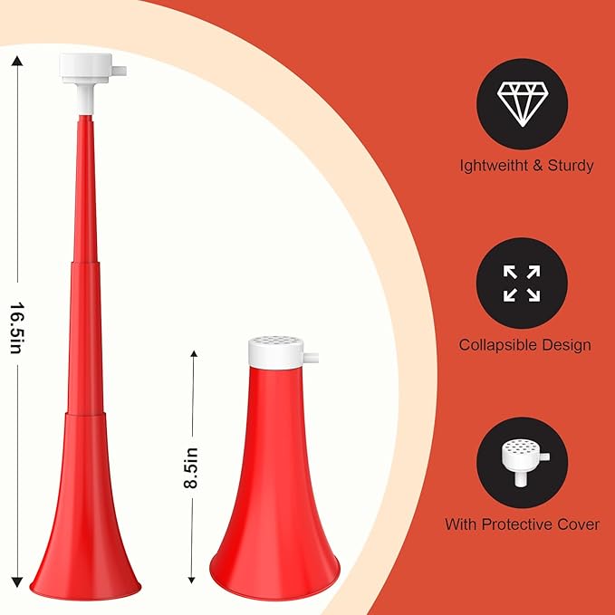 Collapsible Stadium Horn, Vuvuzela Plastic Blow Horns, Team Cheering Spirit Accessories Noisemakers, Foldable Trumpet Noise Makers for Sporting Events, Football Soccer Games, Party Supplies (2PCS)