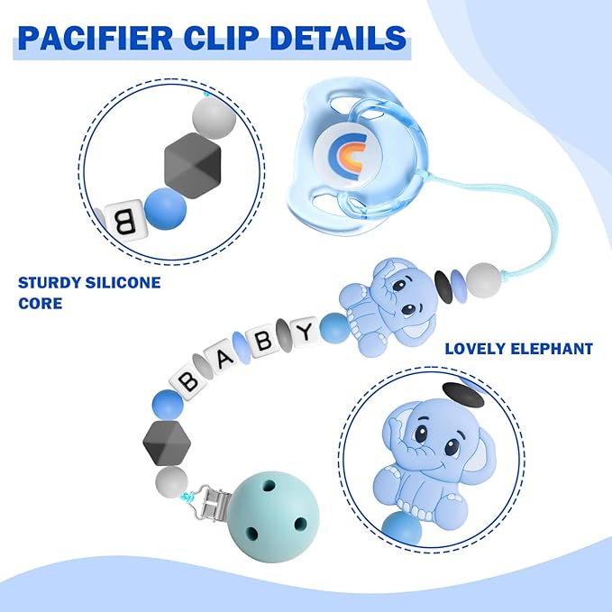 SCOM Reborn Baby Doll Accessories Set - Rainbow Transparent Magnetic Pacifiers & Removable Reusable Baby Doll Bottles with Silicone Pacifier Clips for Reborn Dolls Girls, Blue Style, 3 Pcs