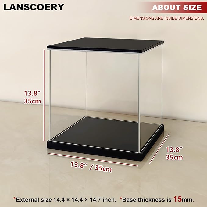 LANSCOERY RGB Lighted Acrylic Display Case, Dustproof Showcase Box with UV Protection for Figures, Collectibles, Toys - 13.8x13.8x13.8inch