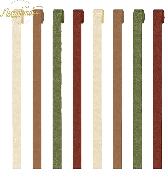 NICROLANDEE Christmas Decorations, 8 Rolls Green Red Brown Crepe Paper Party Streamers for Xmas Hanging Backdrops Decorations, Wedding, Bridal Baby Shower, Birthday, Christmas DIY Craft Supplies