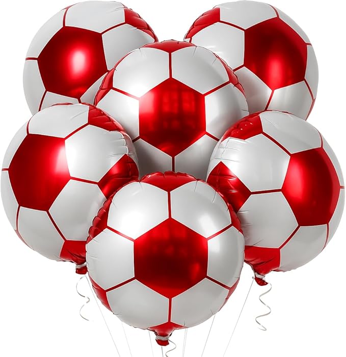 Katchon, Red Soccer Balloons -18 Inch, Pack of 6 | Soccer Birthday Party Decorations, Sports Themed Party Decorations | soccer decorations For Party With Red And White balloons