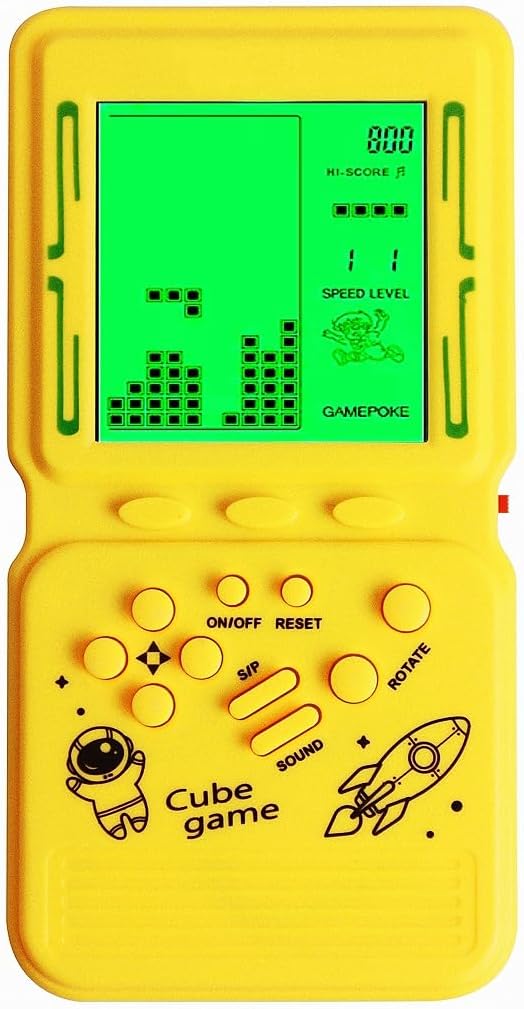 Retro Brick Game Console Large Screen with Green Backlight Built-in 23 Multi-Mode Games Classic Nostalgia Speed and Difficulty Adjustable Powered by 2 AA Batteries (Yellow)
