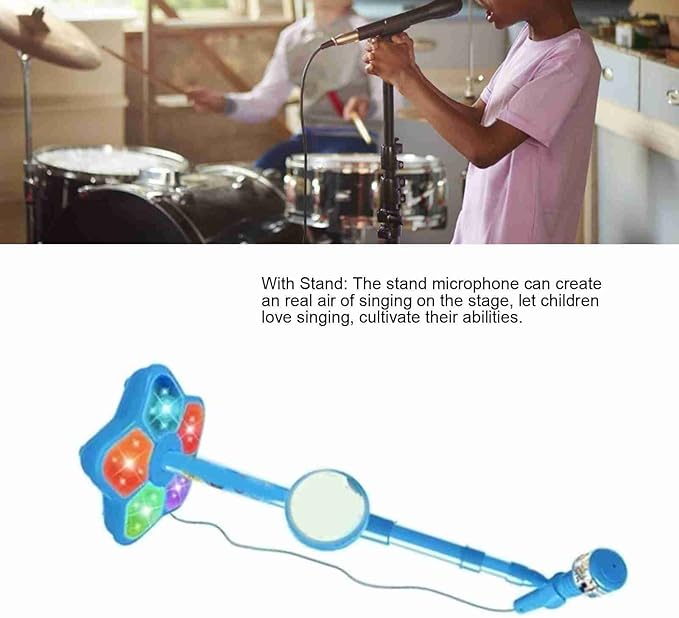 Students Microphone with Stand, Toddler Microphone Stand with Light, Singing Family Kindergarten Performance Easy Carrying Gifts for Kids