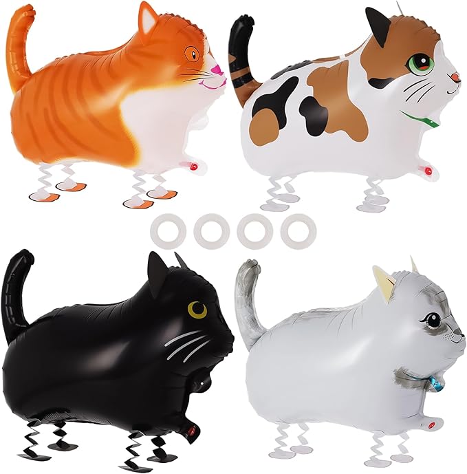 4 Pcs Walking Cat Balloons, Cat Balloons, Walking Animal Foil Mylar Balloon, Farm Birthday Decorations for Cats Theme Party Supplies (Cat)