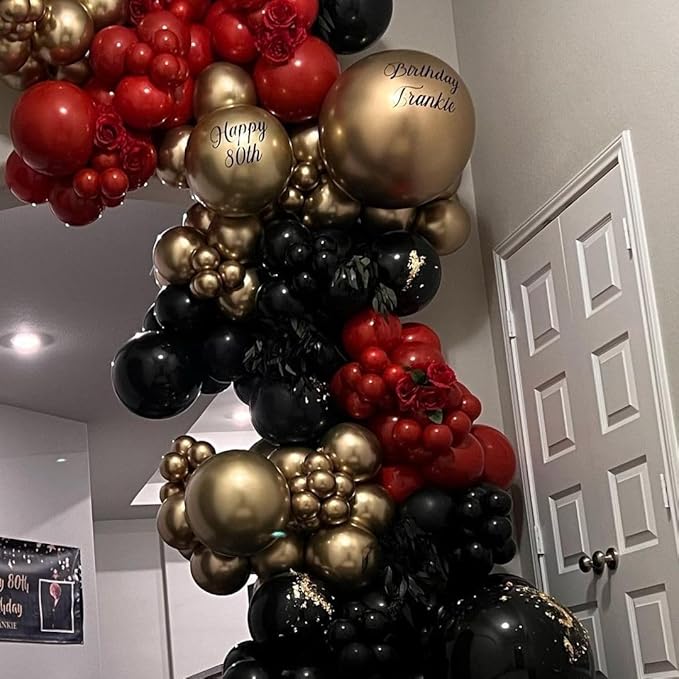 Red Gold Black Balloons, 60pcs 12 Inch Black Red Balloon Set with Metallic Chrome Gold Red Black Confetti Balloon Latex Helium Party Balloons for Graduation Birthday Wedding Bridal Shower Decorations