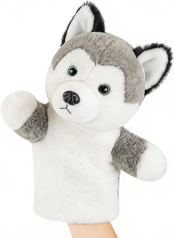 Puppy Hand Puppet Soft Plush Animal Toy No-Shedding Plush Dog Interactive Pretend Play Storytelling Classroom Educational Gift for Children Boys Girls Husky