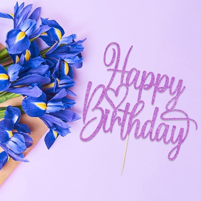 Handmade Glitter Happy Birthday Cake Topper- Happy Birthday Cake Decor,Fabulous Cake Decoration，Anniversary Party Decoration Supplies (purple)