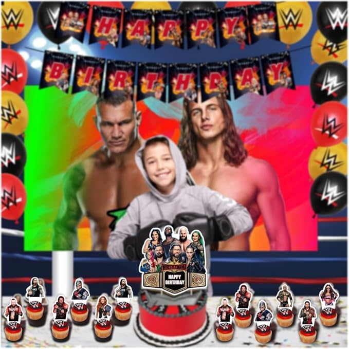 25 Pcs Wresting Cake Topper and Cupcake Toppers Set Birthday Party Supplies for Wresting Themed Birthday Decorations