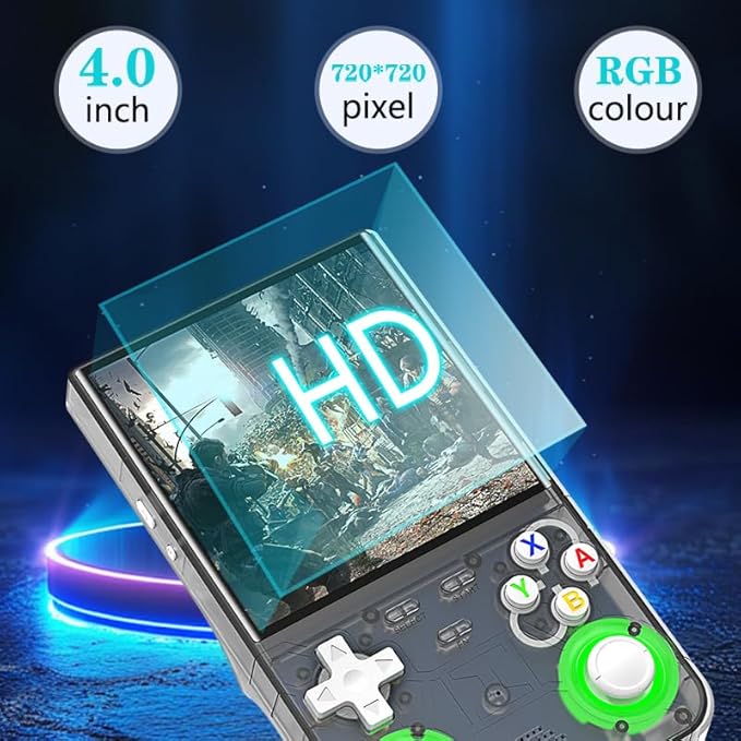 R36 Ultra Retro Handheld Game Console, with 64G Built-in 20000+ Games, 3000mAh Rechargeable, Support 20+ Simulators, Linux System, 4.0 Inch IPS Screen Portable Pocket Arcade (Transparent Black)