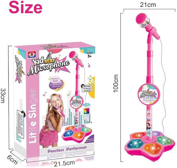 Karaoke Machine for Kids, Wireless Kids Microphone with Stand, Kids Star Microphone with Adjustable Stand & Led Lights, Battery Powered, for Girls Boys Singing Interaction (Pink)