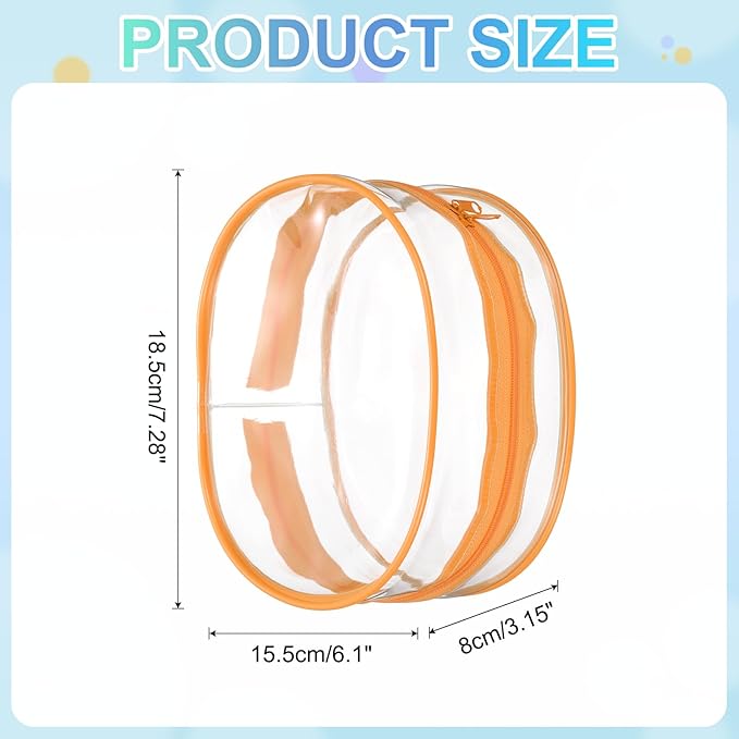 uxcell Figure Display Bag, 6.1 x 3.1 x 7.3 Inch PVC Oval Portable Dolls Pouch Carrying Case Storage Bag Keychain Charm for Showing Off Boxes Dolls, Orange
