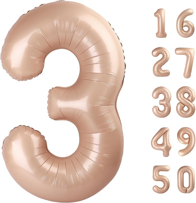 40 Inch Caramel Balloon Number 3 Balloon,Number Balloons Big Giant Jumbo Number 3 Foil Mylar Balloons for 13th Birthday Party Anniversary Events,Wedding Anniversary Party Decorations
