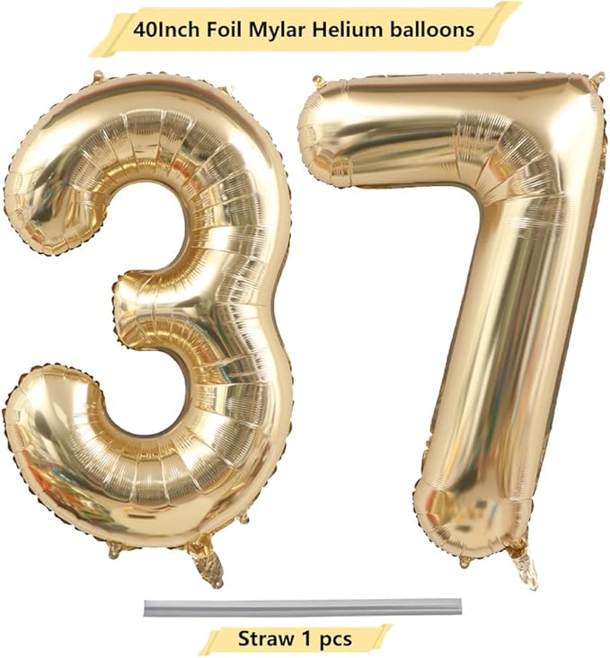 40 Inch Light Gold 37th Birthday Balloon,White Gold Giant 3 & 7 Foil Mylar Helium Large Number Balloon,Champagne Gold 73th Birthday Decorations for Women Men Anniversary Events Party Decor Supplies