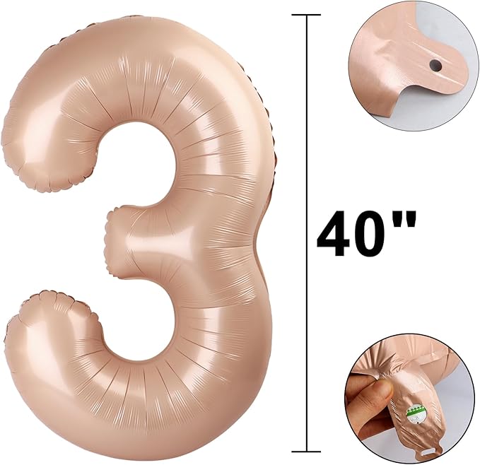 40 Inch Caramel Balloon Number 3 Balloon,Number Balloons Big Giant Jumbo Number 3 Foil Mylar Balloons for 13th Birthday Party Anniversary Events,Wedding Anniversary Party Decorations