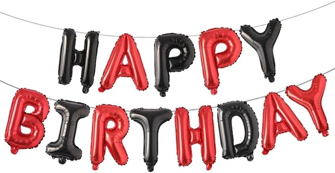 Happy Birthday Balloons, Aluminum Foil Banner Balloons for Birthday Party Decorations and Supplies (Red Black)