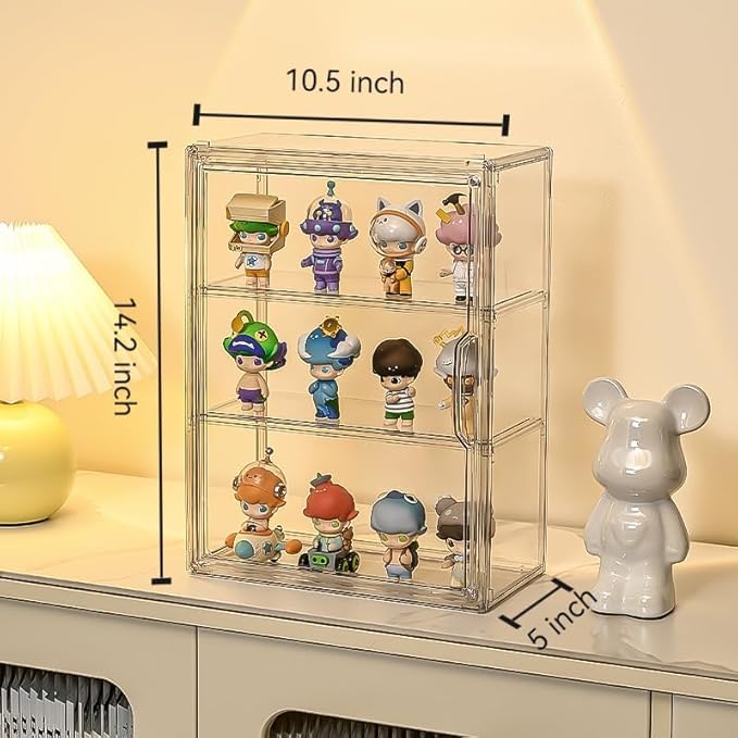 3 Tiers Clear Display Case for Figures, Acrylic Storage Organizers Box with Magnetic Door, Wall-Mounted Dustproof Showcase for Collectibles Action Figure(2PACK Wall-Mounted Medium)
