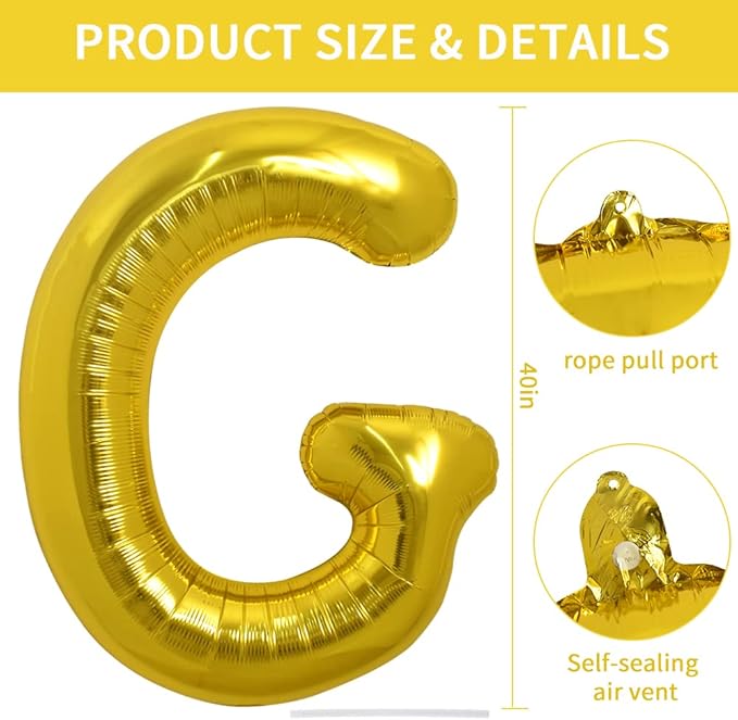 TONIFUL 40 Inch Large Gold Letter G Balloons, Foil Mylar Big Balloons for Birthday Party Anniversary Supplies Decorations