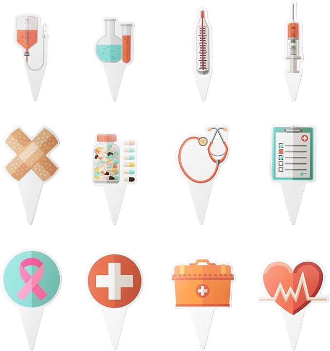 Medical Theme 24 pcs Cupcake Toppers, Mini Doctor Nurse Party Supplies Favors,Cake Picks For Birthday Anniversary Wedding Engagement Dessert Party Decorations