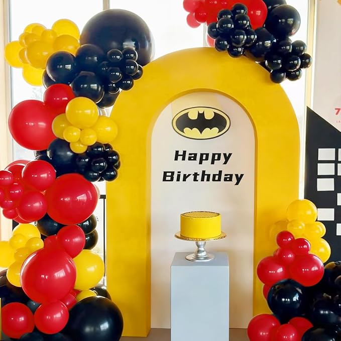 Red Black Yellow Balloon Garland Arch Kit, 155Pcs Latex Balloons Different Size 18 12 10 5 inch for Cartoon Game Baby Shower Birthday Party Supplies