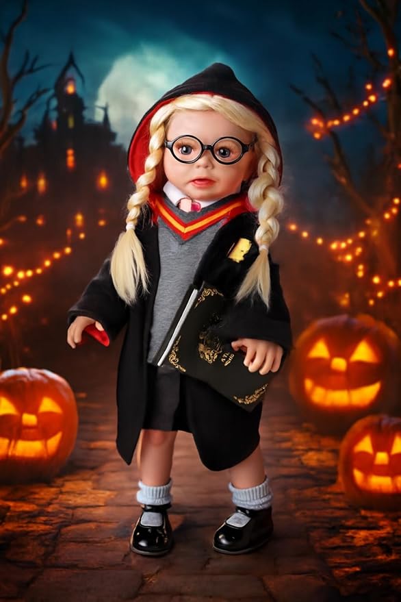 BABESIDE 9PCS Reborn Baby Doll Clothes for 18 Inch Dolls, Doll Outfit Accessories with Robe, Glasses, Tie, Skirt & Shoes fit Baby Dolls, Pretend Play for Girls