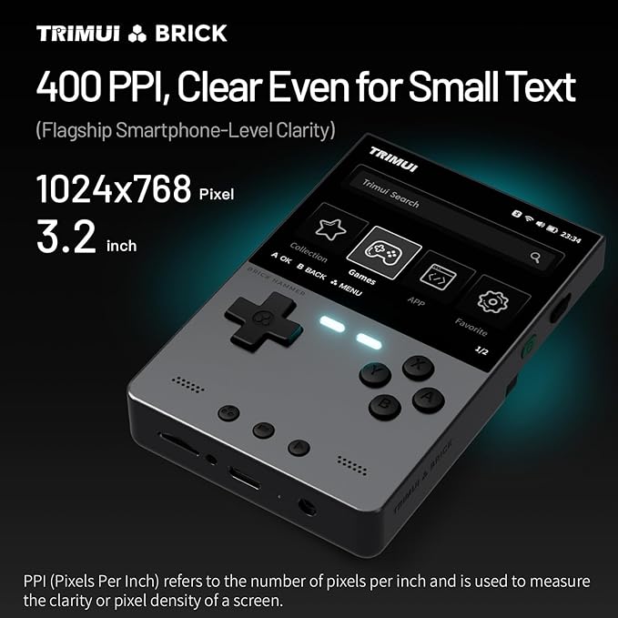 TRIMUI Brick Hammer Retro Handheld Game Console – Metal CNC Aluminum Alloy Body, 3.2" IPS Screen, 8GB Storage, Expandable to 1TB, Built-in 3000mAh Battery