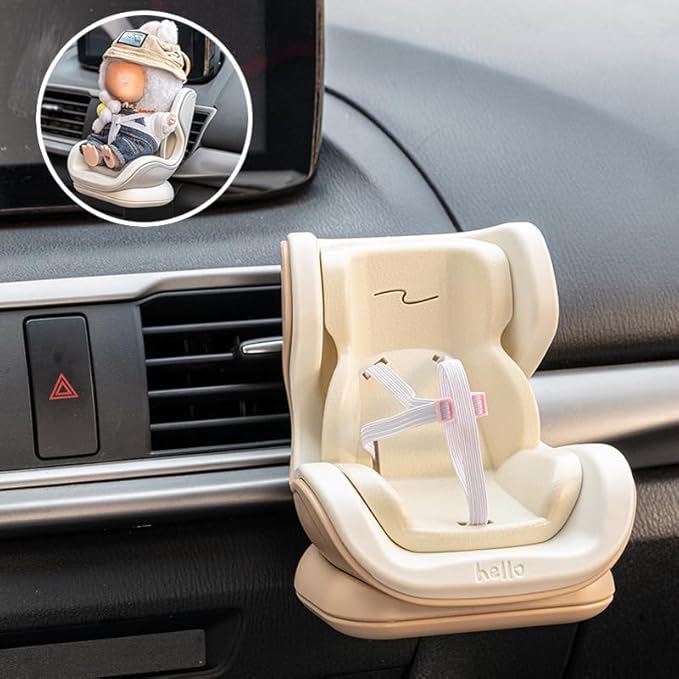 Labubu Compatible Car Safety Seat Model – OB11 Doll Display Stand for Vehicle or Desktop Decoration, Collectible Toy Accessories (Yellow)