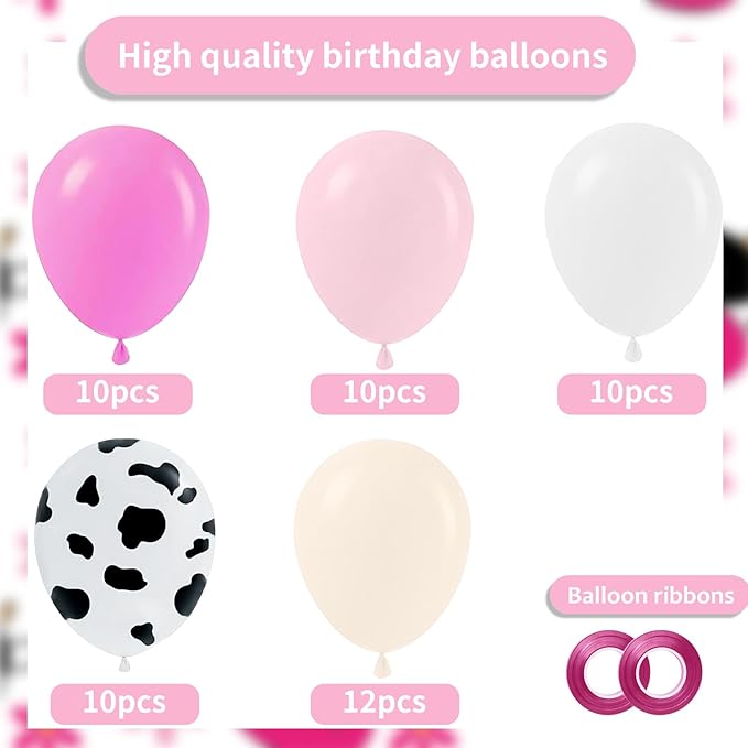 Pink Western Cowboy Balloons, 60pcs 12inches Pink White Cow Print Nude Blush Balloons, Party Balloons for Cowboy Birthday Baby Shower Farm Western Cowboy Cow Themed Party Decorations