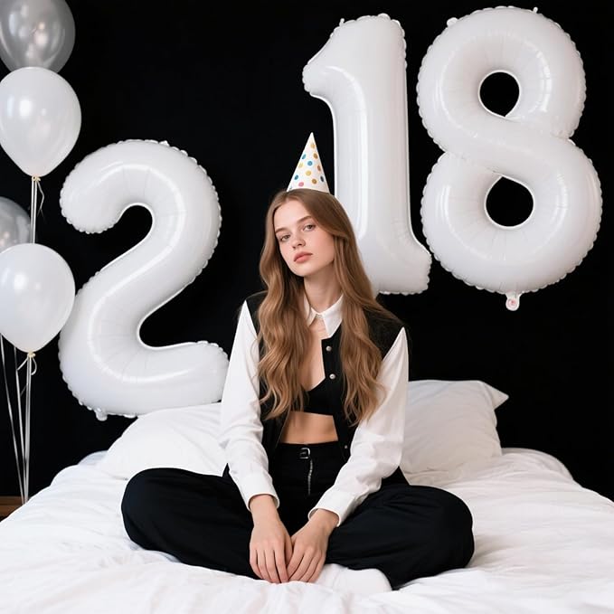 40 Inch White Number 18 Digital Balloon,Jumbo Mylar Foil Helium Balloon for 18 Balloons for Birthday Party,Wedding Anniversary Party Decorations