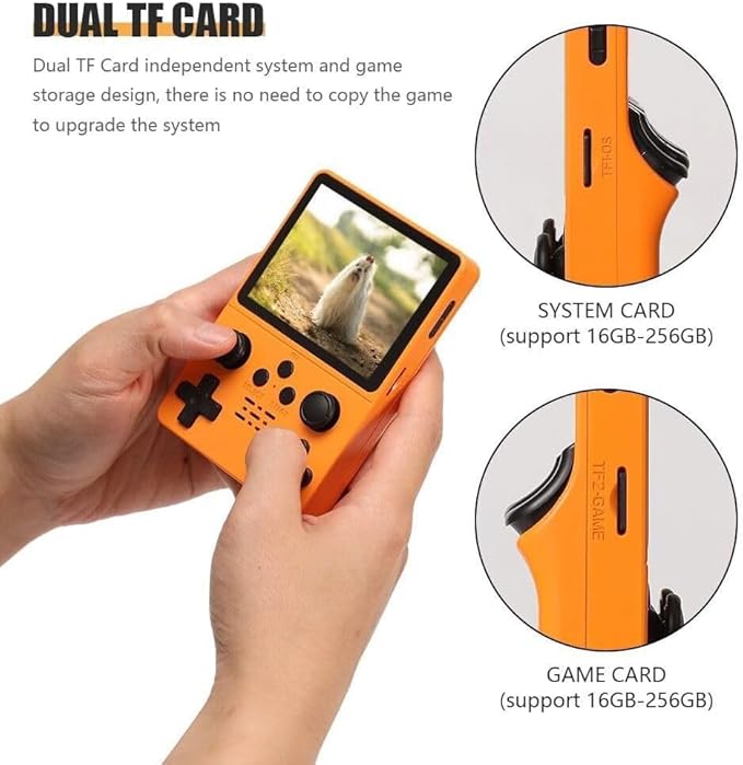 QuantumG - R35S Retro Handheld Game Console with 3.5 Inch IPS HD Display, Linux System, 64GB Inbuilt Games – Compact Pocket Video Game (Yellow)