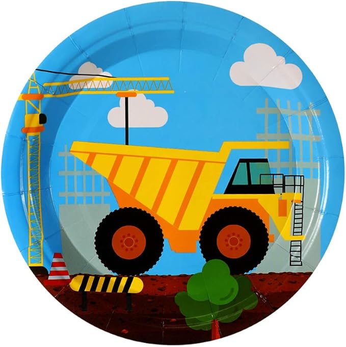 Construction Birthday Party Supplies Set For Boys - 24 Guests – Dump Truck And Tractor Party Decorations, Paper Plates Cups Napkins Straws Balloons Cutlery Toppers Banners Tablecloth