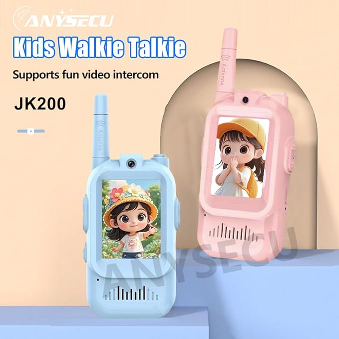 ANYSECU Kids Walkie Talkie JK200 with Video Intercom, 200M Range, Pink and Blue Set, USB Charging Cable and Lanyards Included