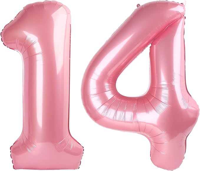 Balloon 14 Number, Large 14th Pastel Pink Birthday Decorations for 1 4 14 41, 40 Inch Foil Balloon for Wedding Engagement Photo Shoot Memorial Day's Supplies