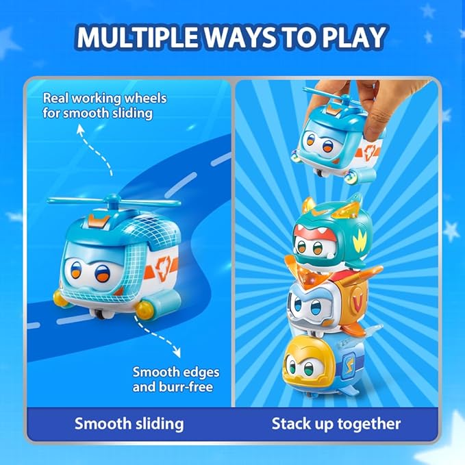 Super Wings Glow & Face-Changing Transformer Toys - Jerome Golden Boy Shine Tino Pet, Stacking Toys for Toddlers & Kids 3-7 Years