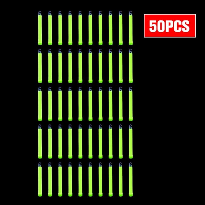 novelinks 50 Pcs 6'' Premium Glow Sticks Bulk - Ultra Bright Large Glow Necklaces Light up Glow in The Dark , Emergency Glow Sticks, Long-lasting Lighting Waterproof(Green)