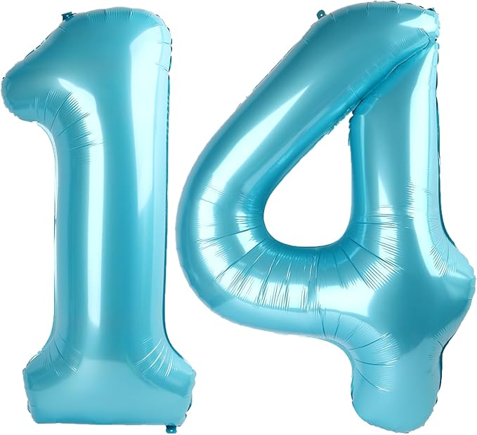 40 Inch Light Blue Number 14 Digital Balloon,Jumbo Mylar Foil Helium Balloon for 14 Balloons for Birthday Party,Wedding Anniversary Party Decorations